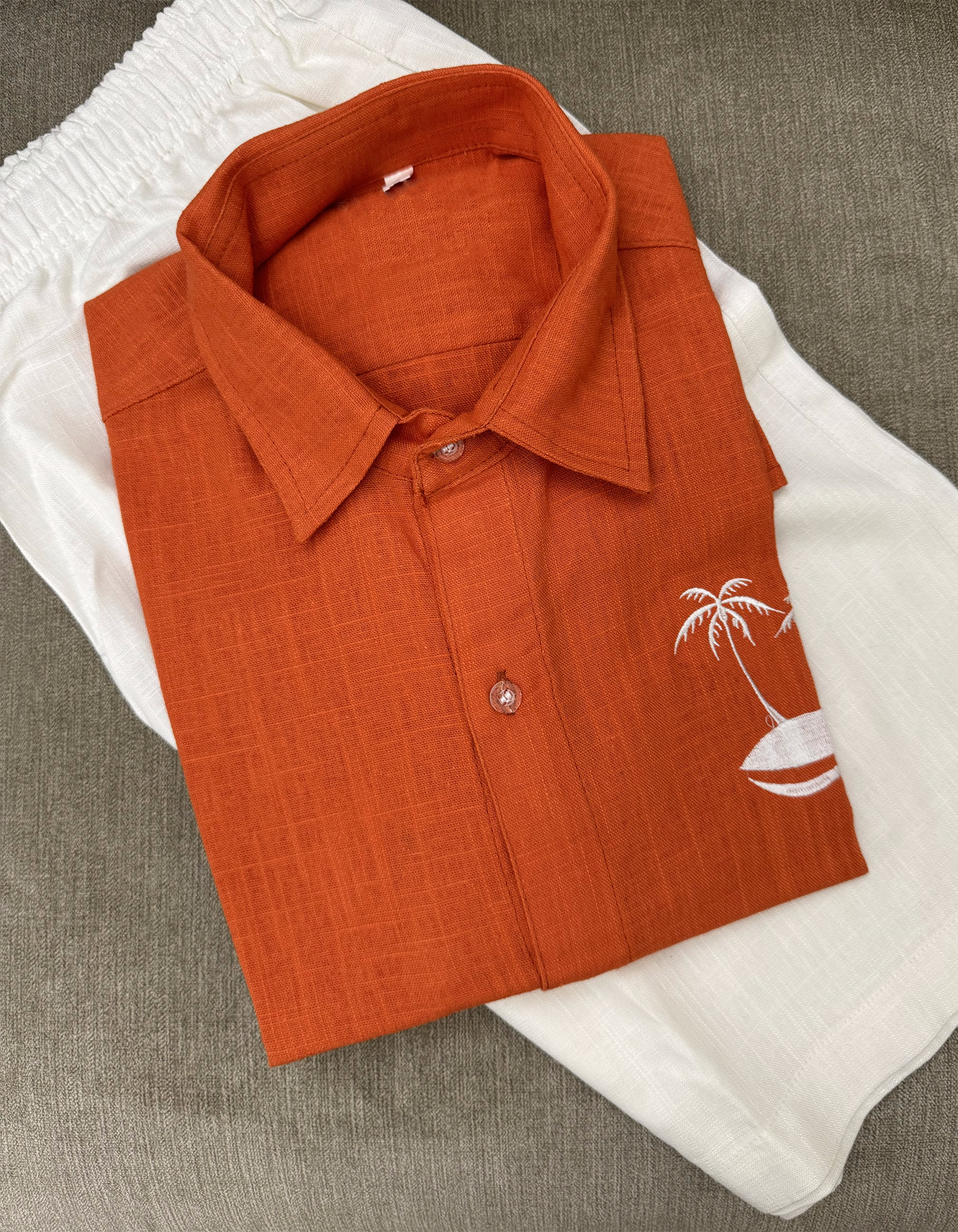 Linen orange tshirt short sleeve & white short