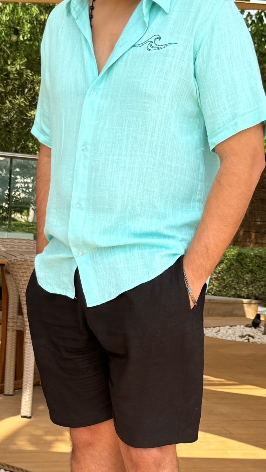 ( Linen ) Aqua tshirt short sleeve & Black short