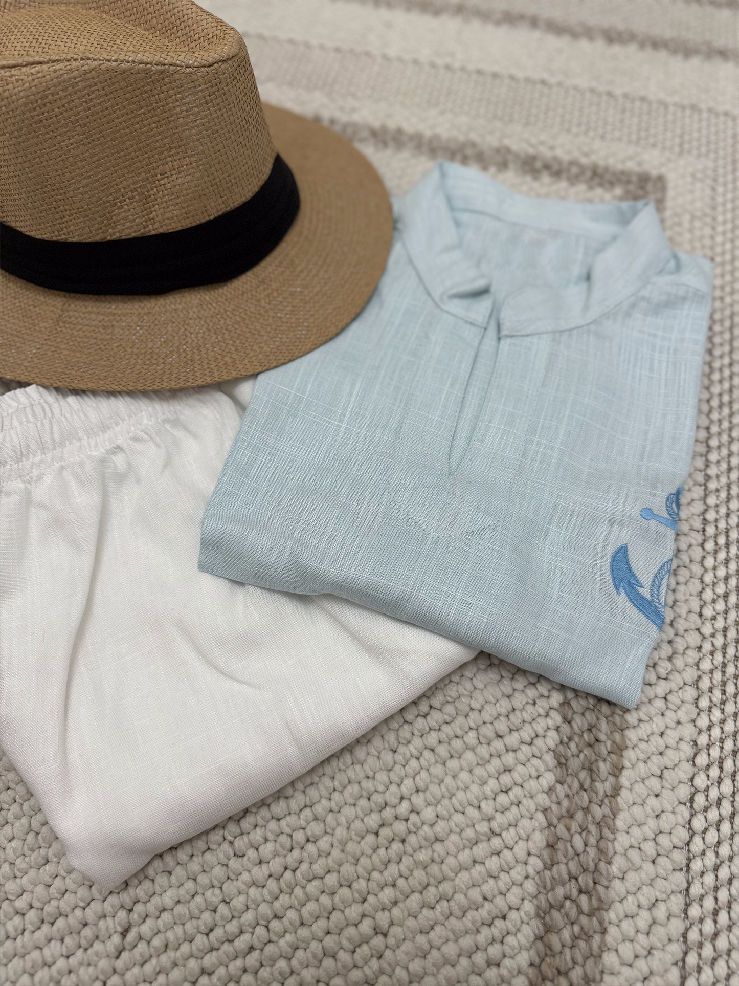 Linen sky blue tshirt & white short