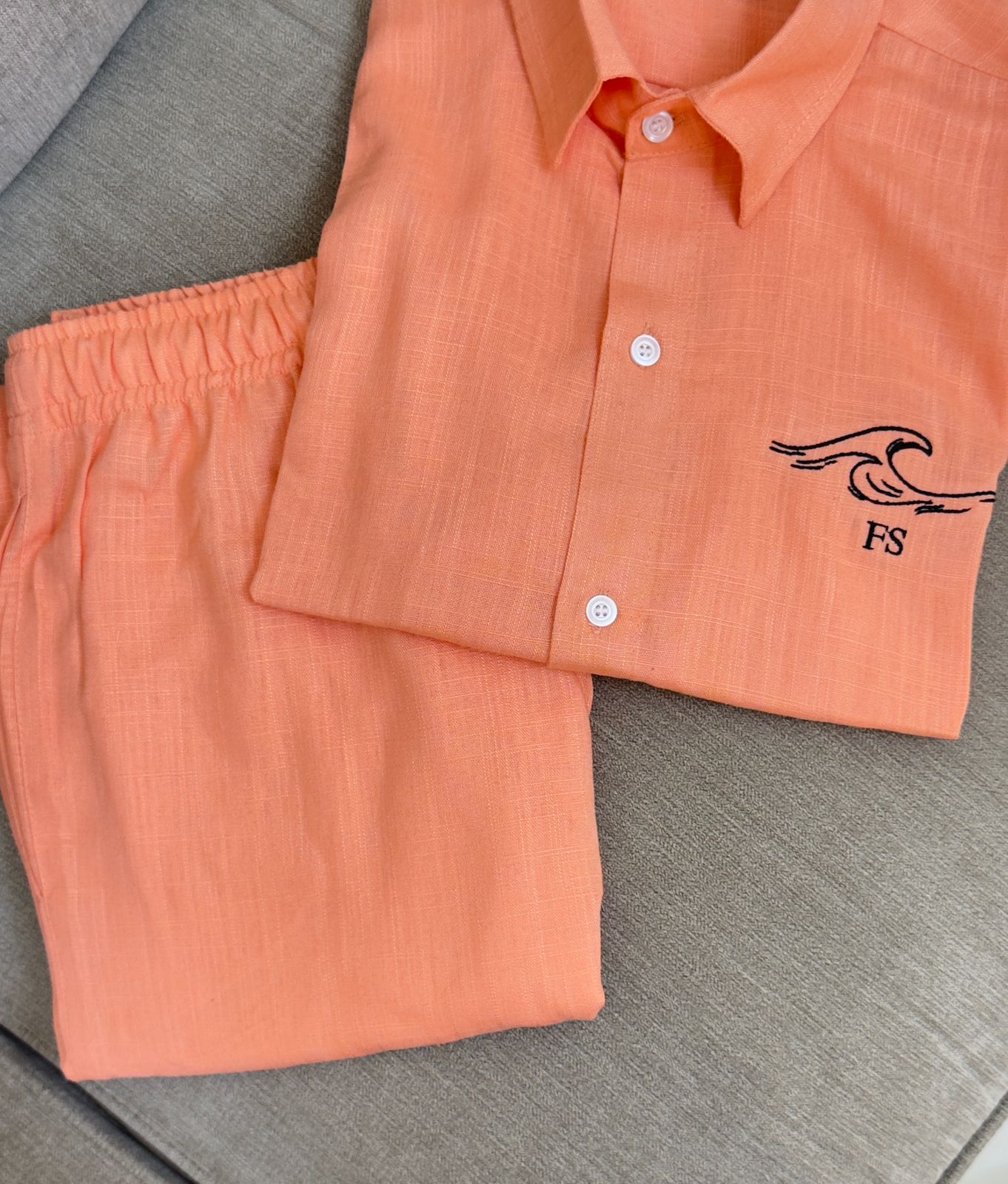 ( Linen ) Peach tshirt short sleeve & Short