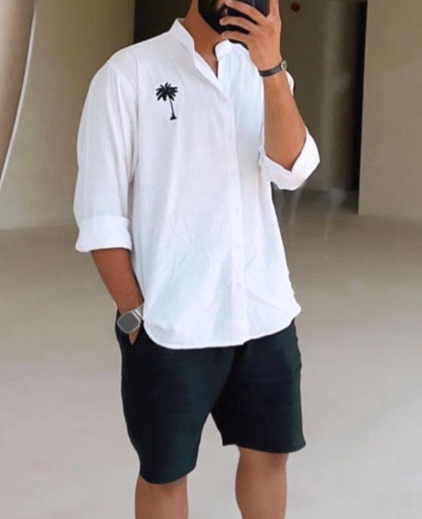 ( Linen ) white tshirt long sleeve & Black short