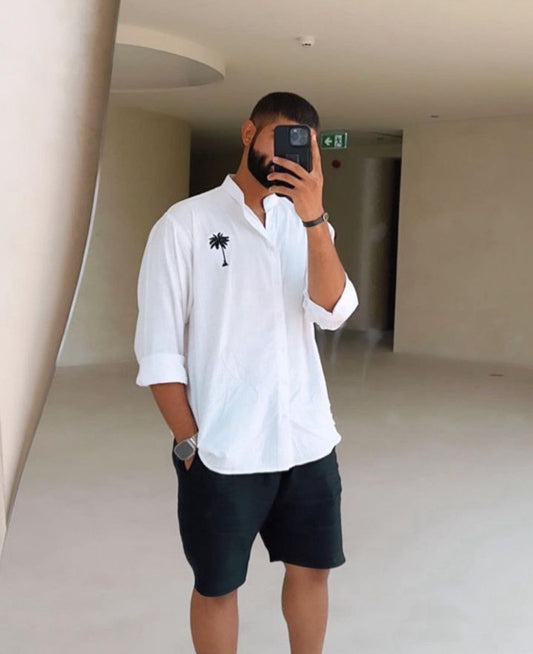 ( Linen ) white tshirt long sleeve & Black short